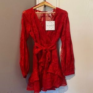 Hello Molly red ruffle dress!!! Long sleeve & figure fitting tie